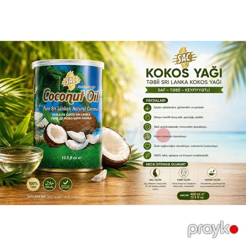 SAC Coconut Oil – Təbii Sri Lanka Kokos Yağı (400 ml) — Bakı
