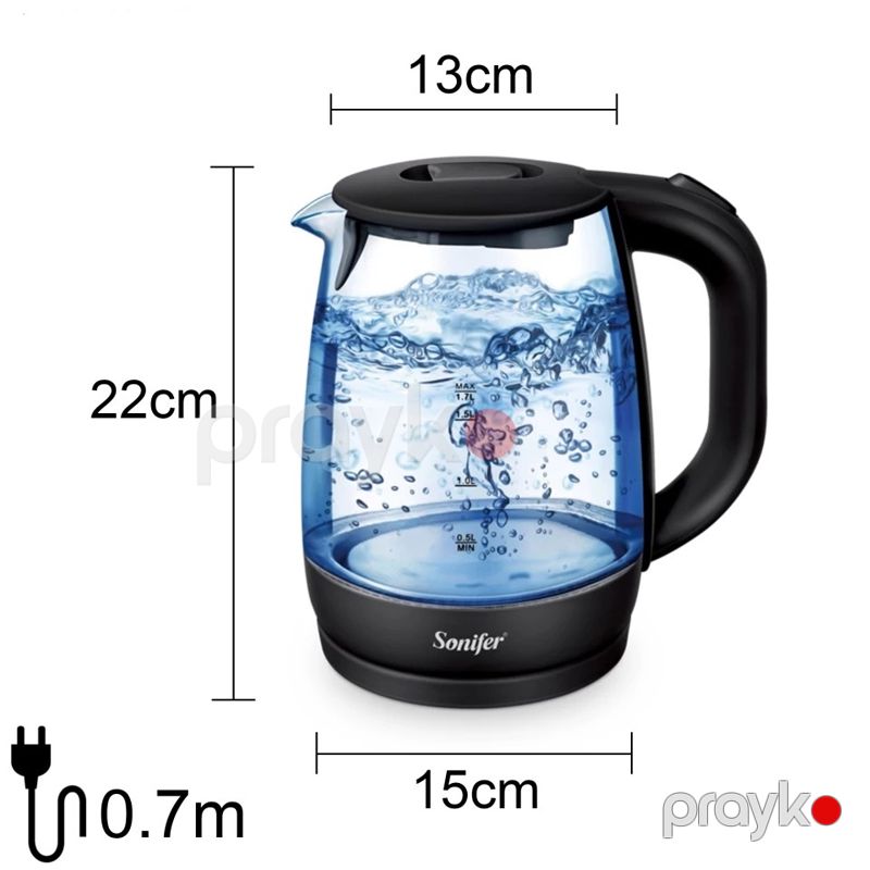 Sonifer SF-2079 - Elektrikli Çaydan Güclü Simsiz LED İşıqlı 1.7 Litr Şüşə Elektrikli Çaydan — Elektrik çaydanları və termoslar, Bakı (5)