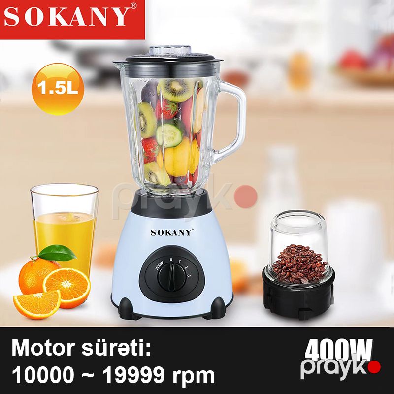 Sokany Şirəçəkən Blender 400W 3 Sürət Ayarlı 2-si 1 Arada Amerika Üslubunda Şüşə Blender 1.5 L — Blenderlər, xırdalayanlar və mikserlər, Bakı (6)