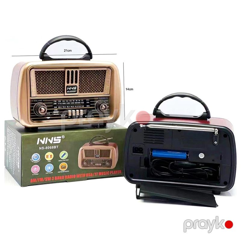 Dexxony NS-8068BT Elektrikli və Doldurula Bilən Vintage Radio - Portativ Bluetooth Taxta Dinamik Retro Radio Vintage — Mallar, Bakı (4)