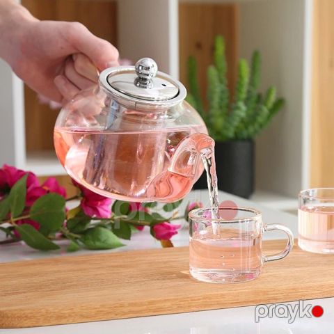 Paslanmayan Polad Süzgəcli Çaynik Şüşə Çaynik 600 ml — Bakı