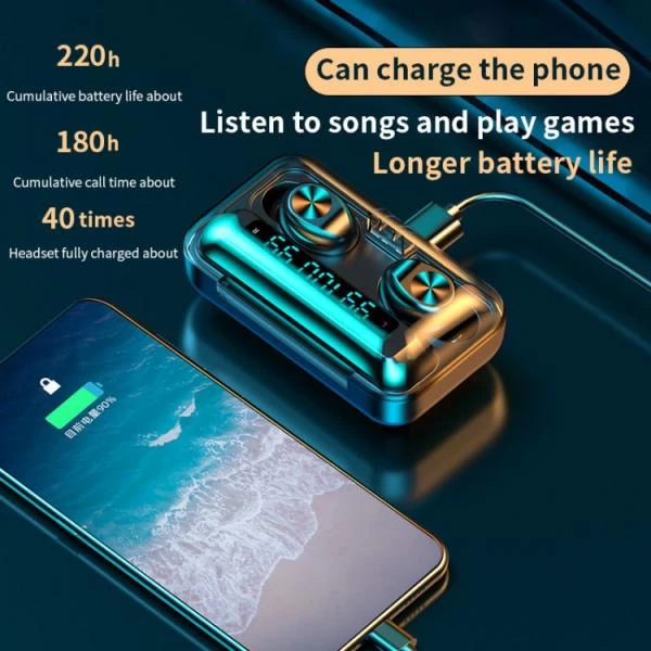 F9-10 Mini TWS Sudan və küydən müdafiəli Simsiz qulaqlıq + Powerbank — Simsiz qulaqlıqlar, Bakı (3)