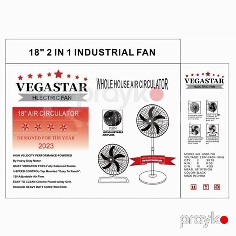 Funksional Vegastar Elektrikli Ventilyator Ev üçün 3 Sürətli Sərinkeş 46 sm — Ventilyatorlar, Bakı (8)