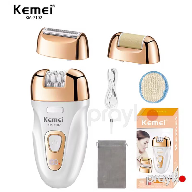 Kemei KM-7102 - Epilyator 3-ü 1-də Epilyator USB Şarjlı Bədən və Üz Tük Təmizləyici 3 Başlıqlı Epilyator — Usturalar, trimmerler və epilyatorlar, Bakı (2)