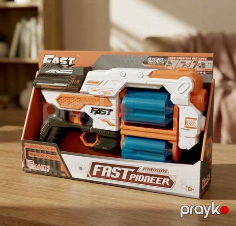 Oyuncaq tapança Fast Pioneer, Manual Double Drum Soft Bullet Blaster Aktiv oyu MK801, Atəş açır, 8+, Ağ, Narıncı, Qara — Bakı