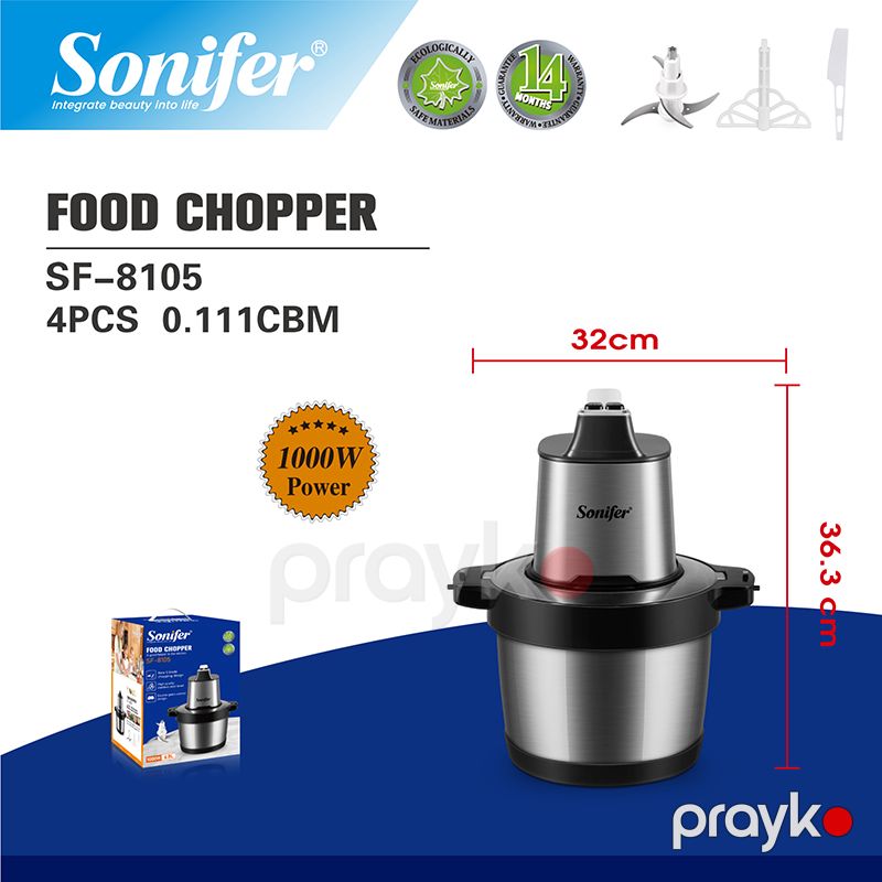 Sonifer SF-8105 Böyük ölçülü paslanmayan polad qida doğrayıcısı çoxfunksiyalı elektrikli 6 litrlik Qida Doğrayıcısı 1000w — Blenderlər, xırdalayanlar və mikserlər, Bakı (4)