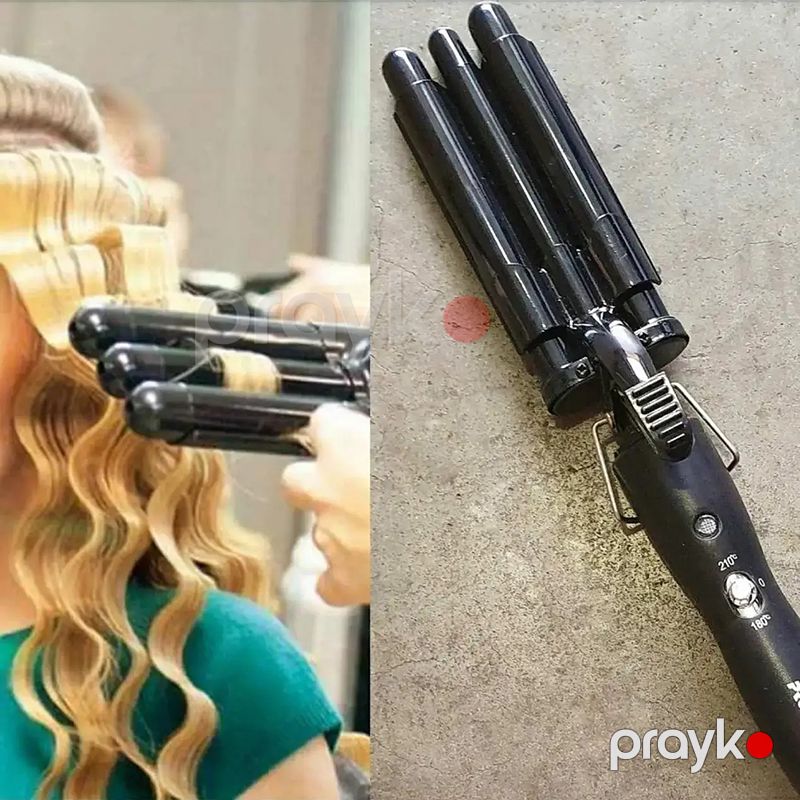 Pro Mozer Mz 6621 keramika örtüklü dalğalı saç buruqları üçün üçlü buruq ütü — Fən, Bakı (6)