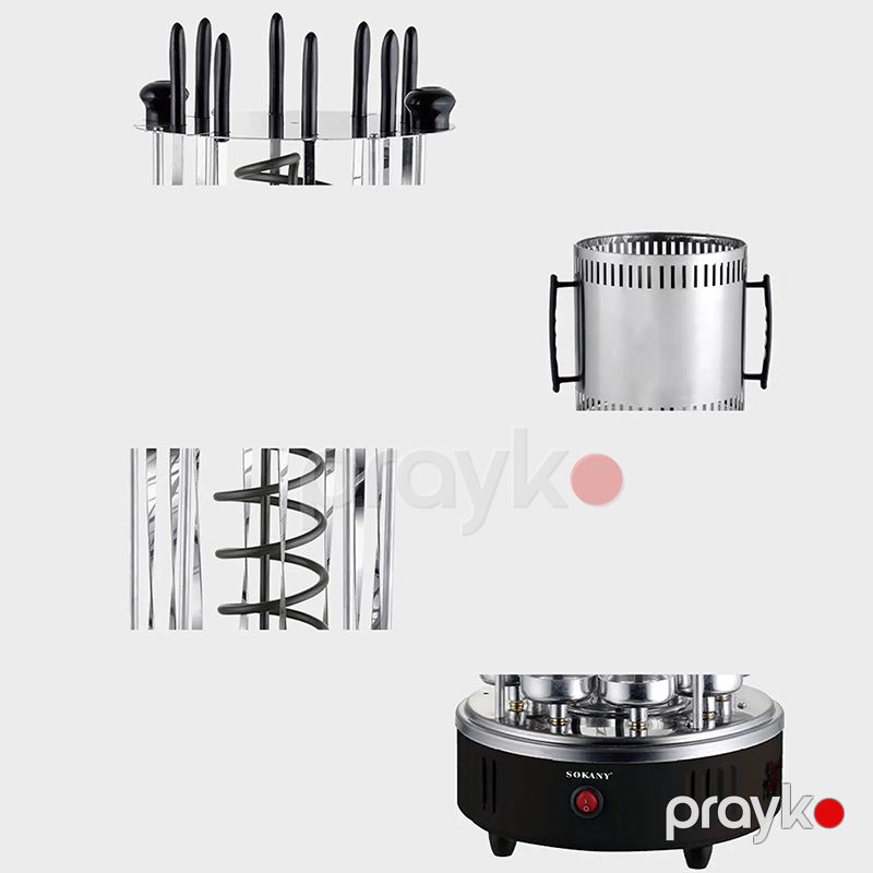 Sokany SK-6114 Çoxfunksiyalı Elektrikli Manqal Şaquli Portativ Fırlanan Barbekü 1500W — Soba və qrillər, Bakı (4)
