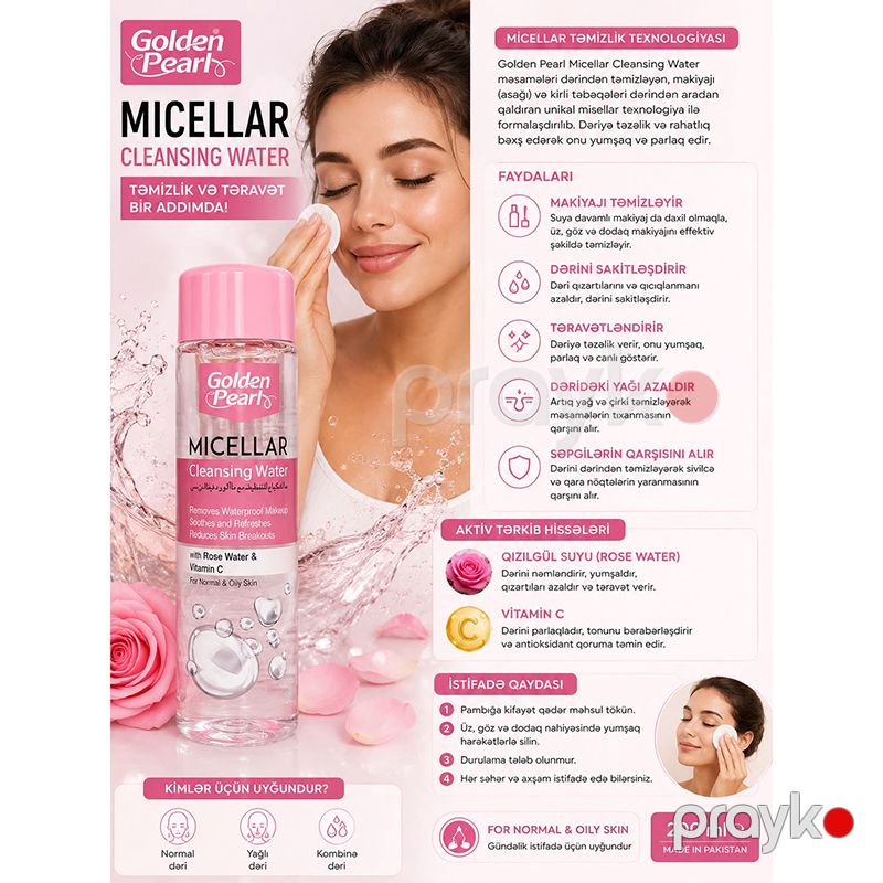 Golden Pearl Micellar Cleansing Water – Miselyar Təmizləyici Su 200 ml — Gözəllik və səhiyyə, Bakı (2)