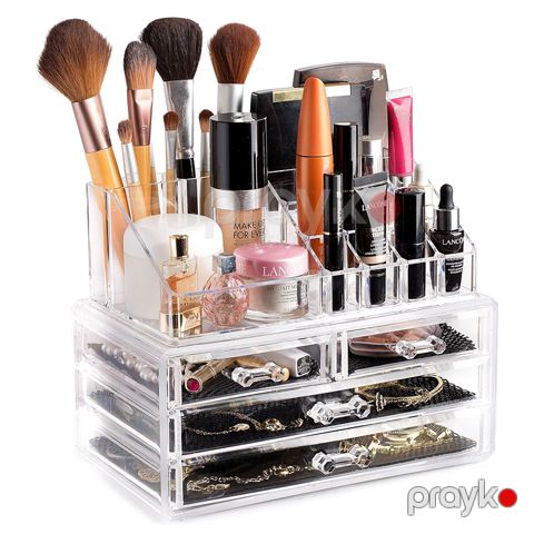 Akrilik Organizer 4 Çekmeceli Organizer Kosmetik Makiyaj Qabı Səffaf Kosmetik Saxlama Qutusu — Bakı
