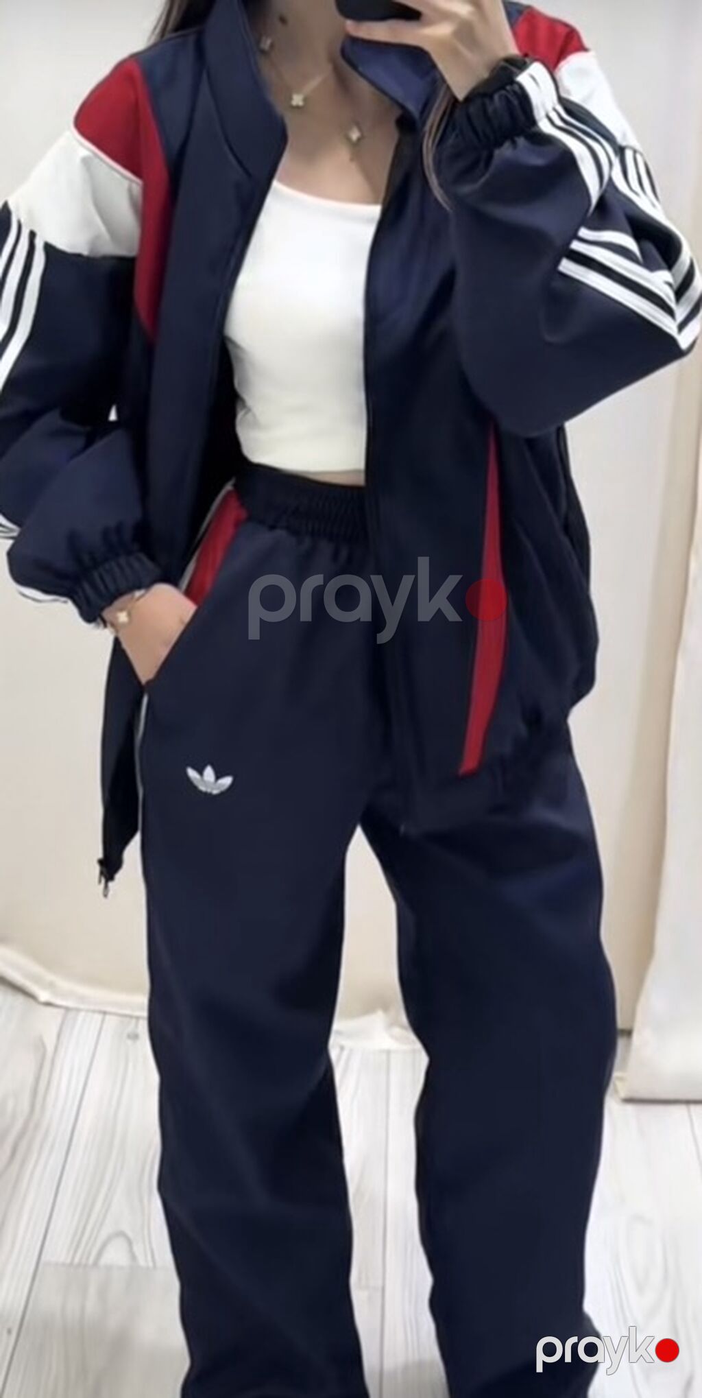 Adidas qadın idman dəsti – 2 hissə - Rəng: tünd göy əsas, qırmızı və — İdman geyimi, Masazır (3)