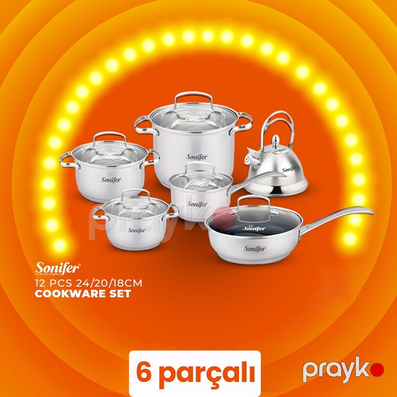 Sonifer 12-də 1-də Qazan Dəsti SF-1144 Gümüş Polad Dəsti Paslanmayan Poladdan 12 Parçalı Qazan Dəsti 3 Qatlı Qazan Tava Dəsti — Qablar və mətbəx əşyaları, Bakı (5)