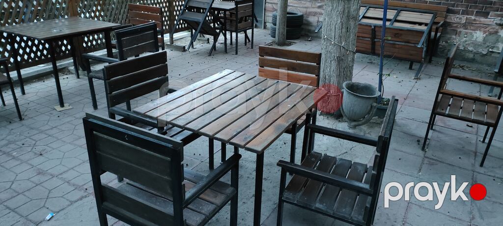 Kafe/bağ üçün dəmir çərçivəli taxta stol-stul dəstləri - Material — Mobilya dəstləri, Sumqayıt (5)