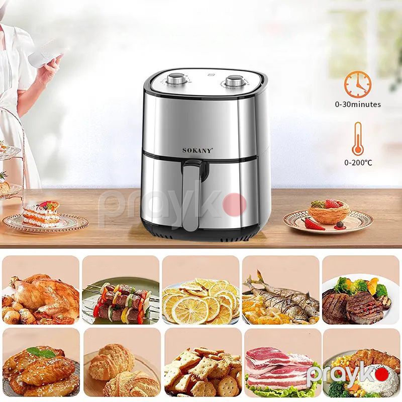 Enerjiye Qənaət Edən Sokany Elektrikli Gümüş Hava Fritözü İstiyə Davamlı Air Fryer 6L Tutuna Malik Ağıllı Hava Fritözü — Digər mətbəx texnikası, Bakı (5)