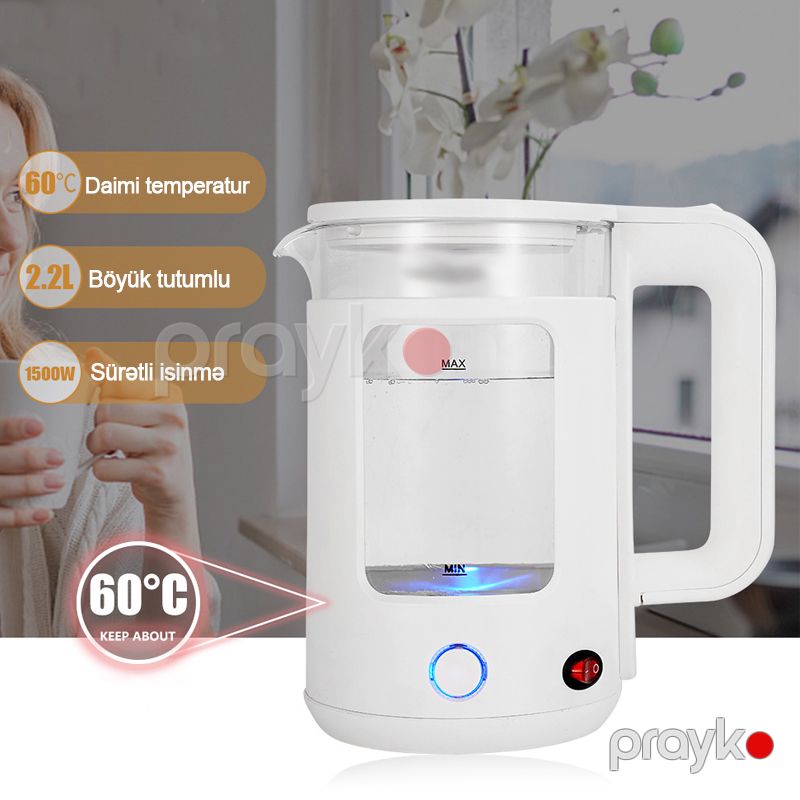 Elektrikli Sokany Şüşə Çaydan 2 L Tutuma Sahib Çoxyönlü Seramik Stasionar Çaydan Peşəkar Ağıllı Çaydan — Elektrik çaydanları və termoslar, Bakı (3)