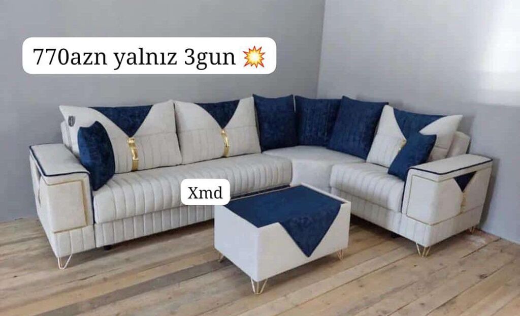 Künc divan dəsti - Model: L formalı künc divan + oturacaq/kiçik stol — Yumşaq mobilya dəstləri, Sumqayıt