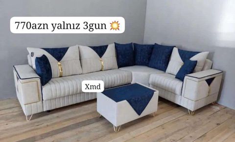 Künc divan dəsti - Model: L formalı künc divan + oturacaq/kiçik stol — Sumqayıt
