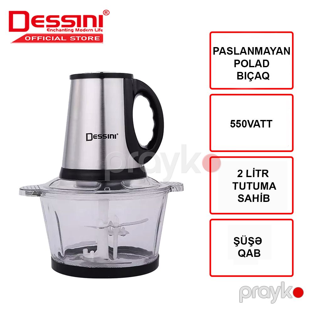 Şüşə qabı ilə 2 litr tutuma malik Dessini elektrikli doğrayıcı DS-911G — Blenderlər, xırdalayanlar və mikserlər, Bakı (4)