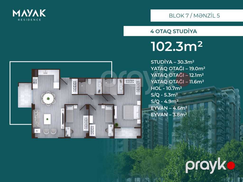 Satılır 4 otaqlı yeni tikili 102.3 m² — Mənzil, Bakı (2)