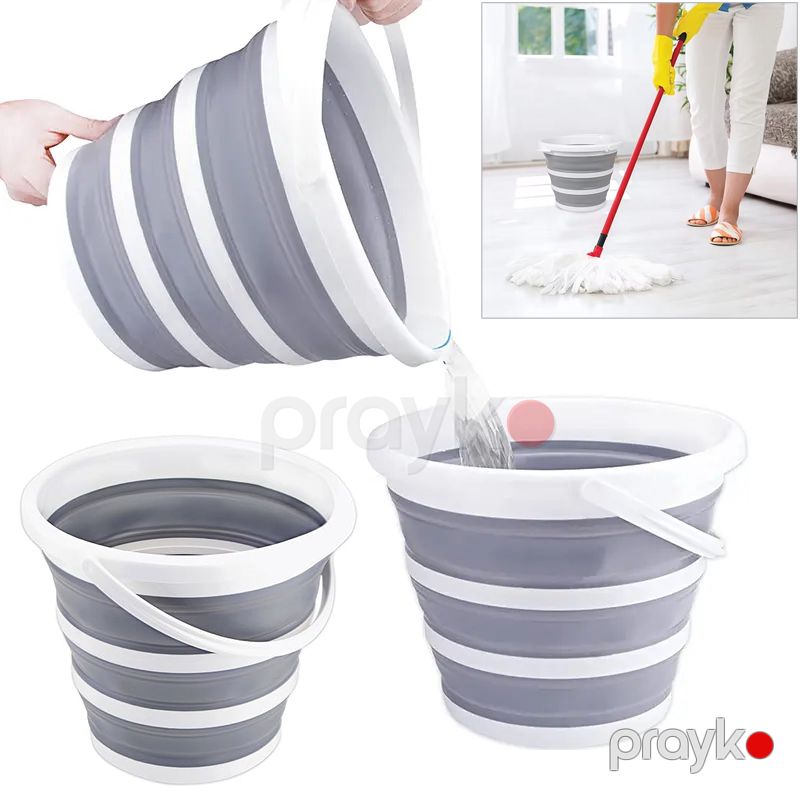 Qatlana Bilən Vedrə 6L Yığılan Plastik Qoruyucu Silikon Vedrə Tutacaqlı Rezin Kova - Boz Təmizlik Üçün Qatlana Bilən Vedrə — Mallar, Bakı (4)