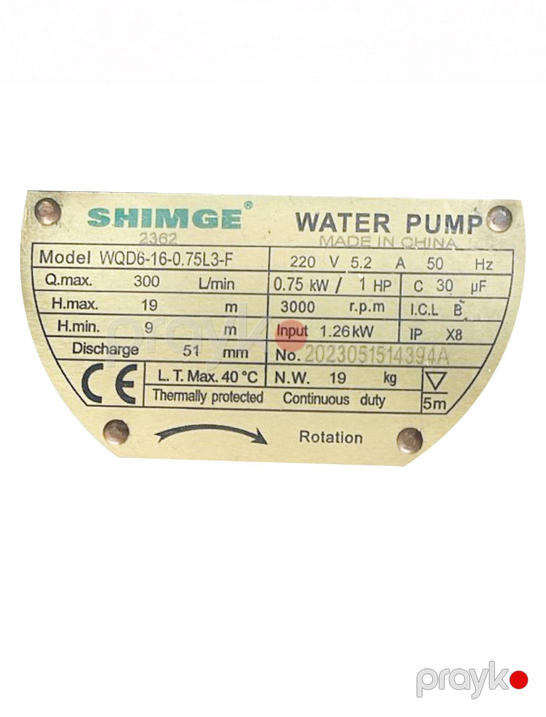 Salınan drenaj nasosu Shimge WQD6-16-0.75L3-F — Mallar, Bakı (2)