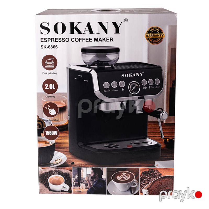 Sokany SK-6866 Çoxfunksiyalı Elektrikli Kofe Maşını Kappuçino Espresso Kofe Hazırlayan Aparat 1560 W — Digər mətbəx texnikası, Bakı (7)