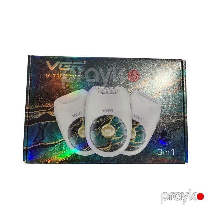 VGR V-736 3 In 1 Epilator Quru Epilyasiya, Üz və Bədən üçün, Dəyişdirilə Bilən Başlıqlar, İki Sürət Rejimi — Usturalar, trimmerler və epilyatorlar, Bakı (6)