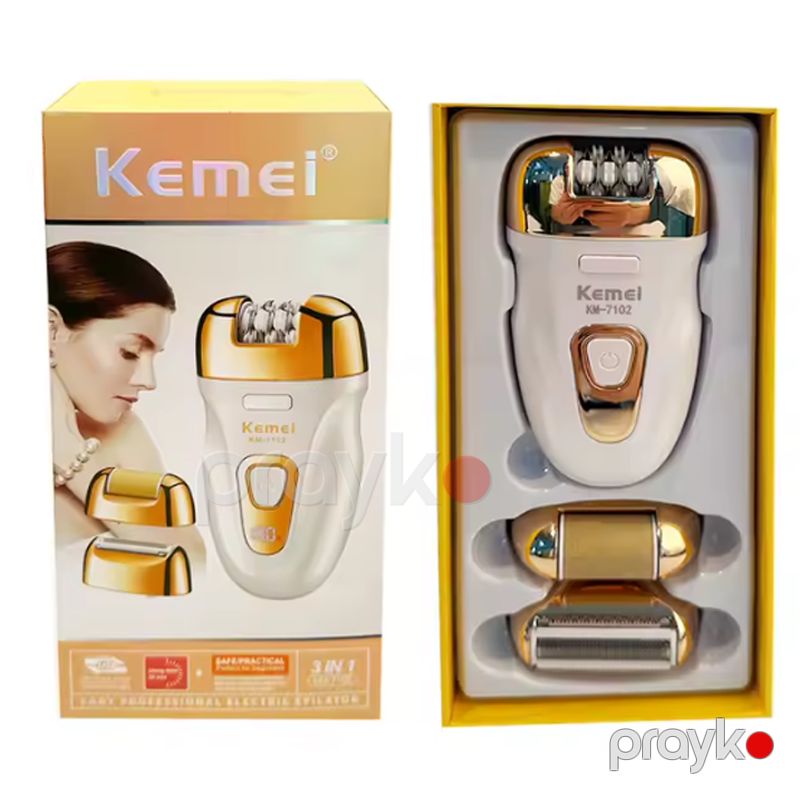 Kemei KM-7102 - Epilyator 3-ü 1-də Epilyator USB Şarjlı Bədən və Üz Tük Təmizləyici 3 Başlıqlı Epilyator — Usturalar, trimmerler və epilyatorlar, Bakı (6)
