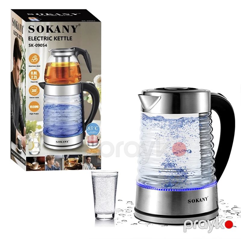 Sokany Çay Dəmləyicisi SK-09054 Şüşə Elektrik Çaydanı 0.8 l dəmləyicili stəkan, həcmi 2.2L 1500 Vt — Elektrik çaydanları və termoslar, Bakı (3)