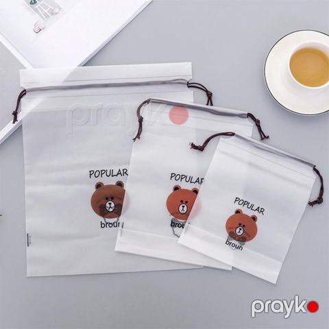 Xüsusi çap edilmiş loqosu olan promosyon xarakterli kiçik şəffaf ipli plastik torbalar — Bakı