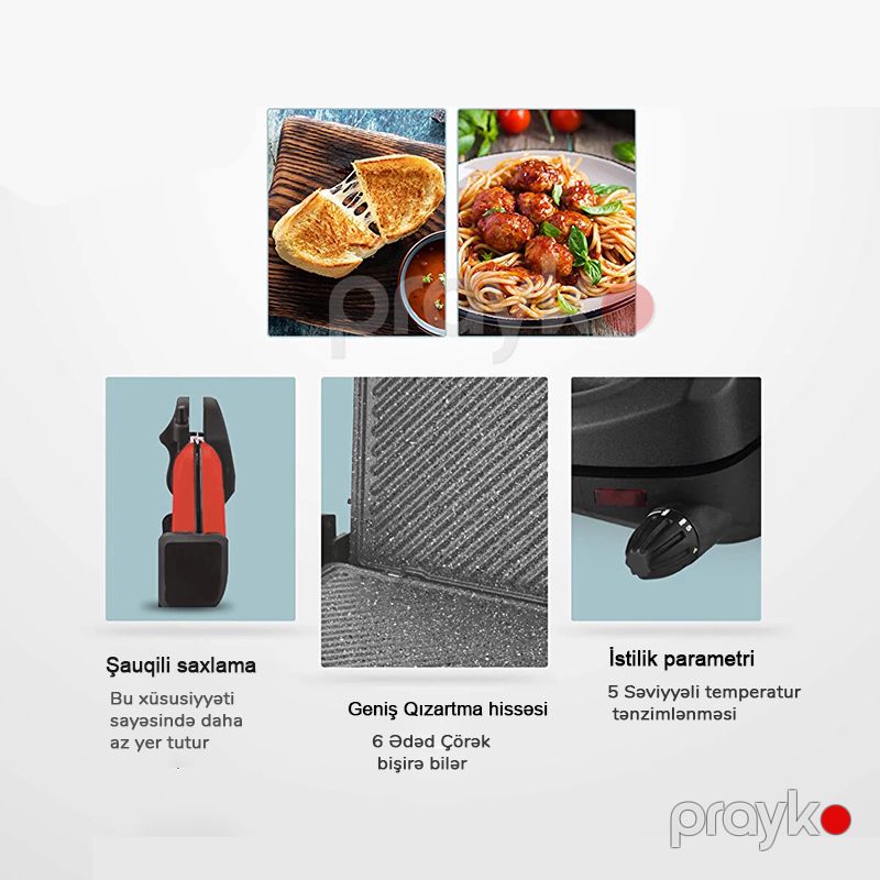 GoldMaster Gurmex 1750W Qranit Toster GM-7449PK 5 Səviyyəli Temperatur Tənzimləmə Qril Maşını Çıxarıla Bilən Boşqablı — Toster və vaflyasıcı, Bakı (5)