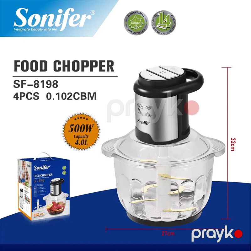 Sonıfer SF-8198 doğrayıcısı 2 Sürətli Mühərrik 4L Qab Çoxfunksiyalı Ət Tərəvəzli Yemək Doğrayıcı Elektrikli — Ev texnikası, Bakı (3)