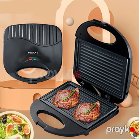 Sokany Elektrikli Qril Sendvic Maşını SK-116 Xüsusi Yapışmayan Örtüklü Profesionnal Termostat Nəzarətli Toster Grill Maker Sandwich Maker — Bakı