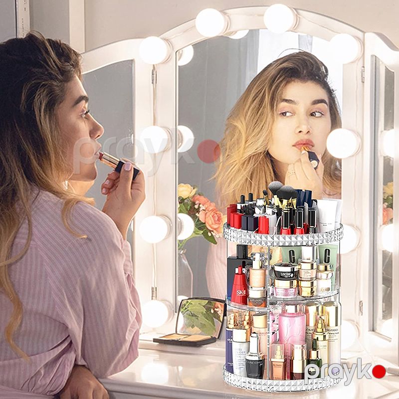 Böyük Ölçülü Kristal Organizar 6 Hissəli Kasmetika Qabı Tənzimlənən Makiyaj Kosmetik Rəfi 360 Fırlanan Şəffaf Akril Vitrin — Gözəllik və səhiyyə, Bakı (5)