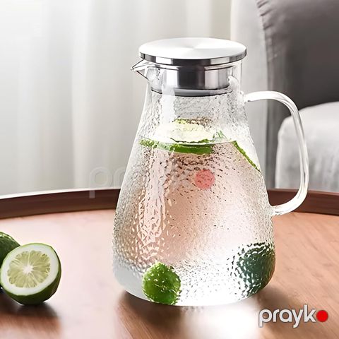 Borosilikat Metal Qapaqlı Su Qabı İsti və Soyuq İçkilər üçün Dəbli Qrafin Şəffaf Şüşə Su qabı — Bakı