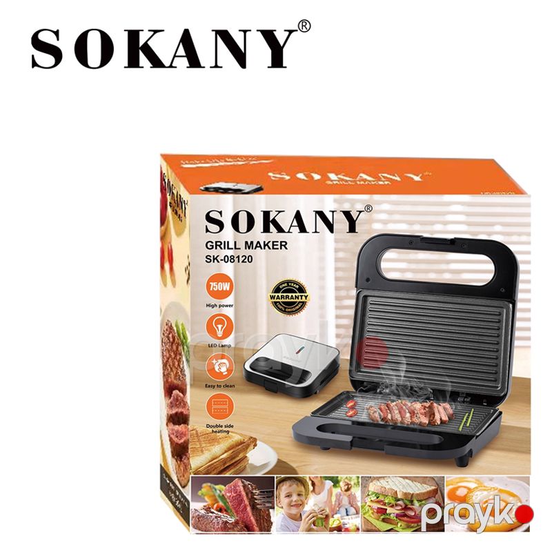 Sokany SK-08120 - Elektrikli Qril Sendviç Hazırlayıcısı, Toster, 750W Güc, Paslanmayan Polad Yapışmayan — Toster və vaflyasıcı, Bakı (6)