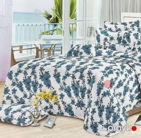 Yataq dəsti 6769, yorğan üzü 200x220 sm, mələfə 200x230 sm, yastıq üzü 50x70 sm, ikinəfərlik, pambıq/poliester, ağ/yaşıl — Bakı