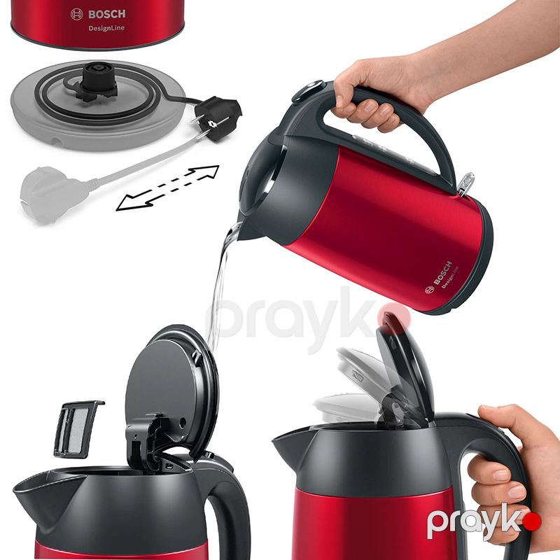 Bosch TWK3P424 Elektrik Çaydanı 1,7 L Tutumlu Qırmızı 2400 Vt Gücündə Su İsidici Çaydan Bosch Çaydanı Red — Elektrik çaydanları və termoslar, Bakı (5)