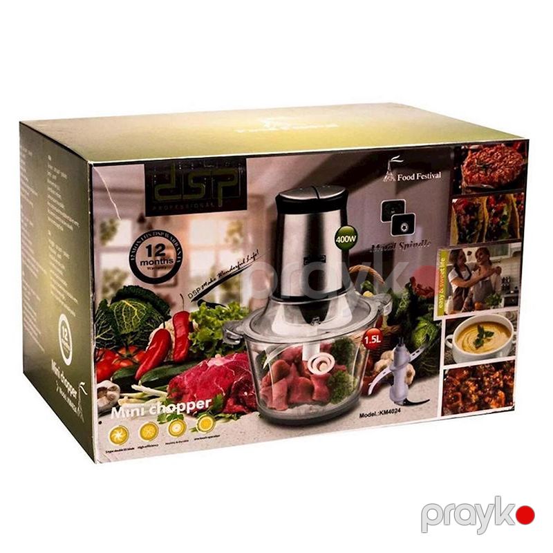 Mətbəx Üçün Şüşə Qablı Elektrikli Doğrayıcı 1,5L Tutuma Malik Peşəkar DSP Gümüş Qida Doğrayıcısı 1,5L DSP 400W — Blenderlər, xırdalayanlar və mikserlər, Bakı (6)
