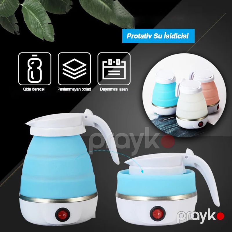 Qatlana Bilən Portativ Elektrik Çaydanı Qida Dərəcəli Polad Çaydan Daşınması Asan İsidici Səyahət Termosu Mini Fast Food AB Plug — Elektrik çaydanları və termoslar, Bakı (4)