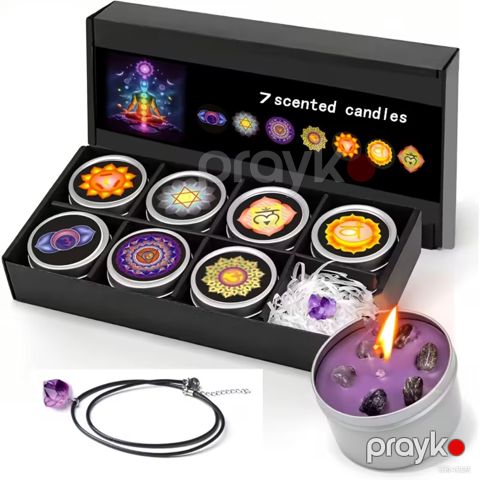 Dəst 7 Scented Colored Candle Set - with Natural Crystal Pendant — Bakı
