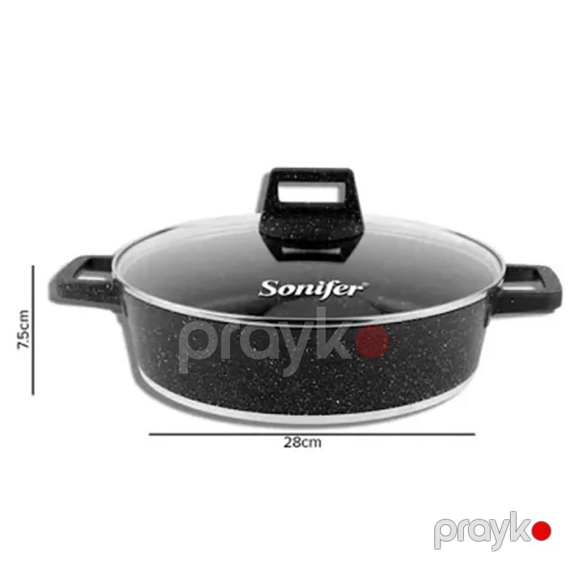 Sonifer SF-1173 Qranit Qazan Şüşə Qapaqlı Qazan Yapışmaz Qranit Qazan 3.7L — Qablar və mətbəx əşyaları, Bakı (2)