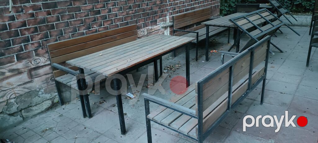 Kafe/bağ üçün dəmir çərçivəli taxta stol-stul dəstləri - Material — Mobilya dəstləri, Sumqayıt (4)