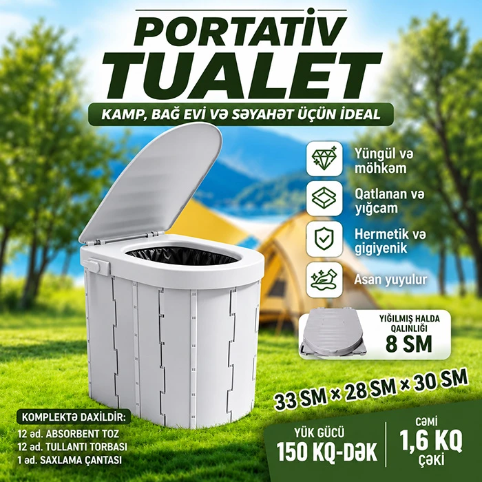 Avtomobil, bağ və düşərgə üçün portativ qatlanan bio tualet (150 kq-dək dözümlü) — Mallar, Bakı (2)