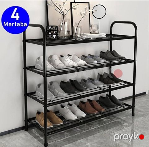 Ayaqqabı üçün rəf VM-2468, dörd mərtəbəli, qara, 64x67x23 sm — Bakı