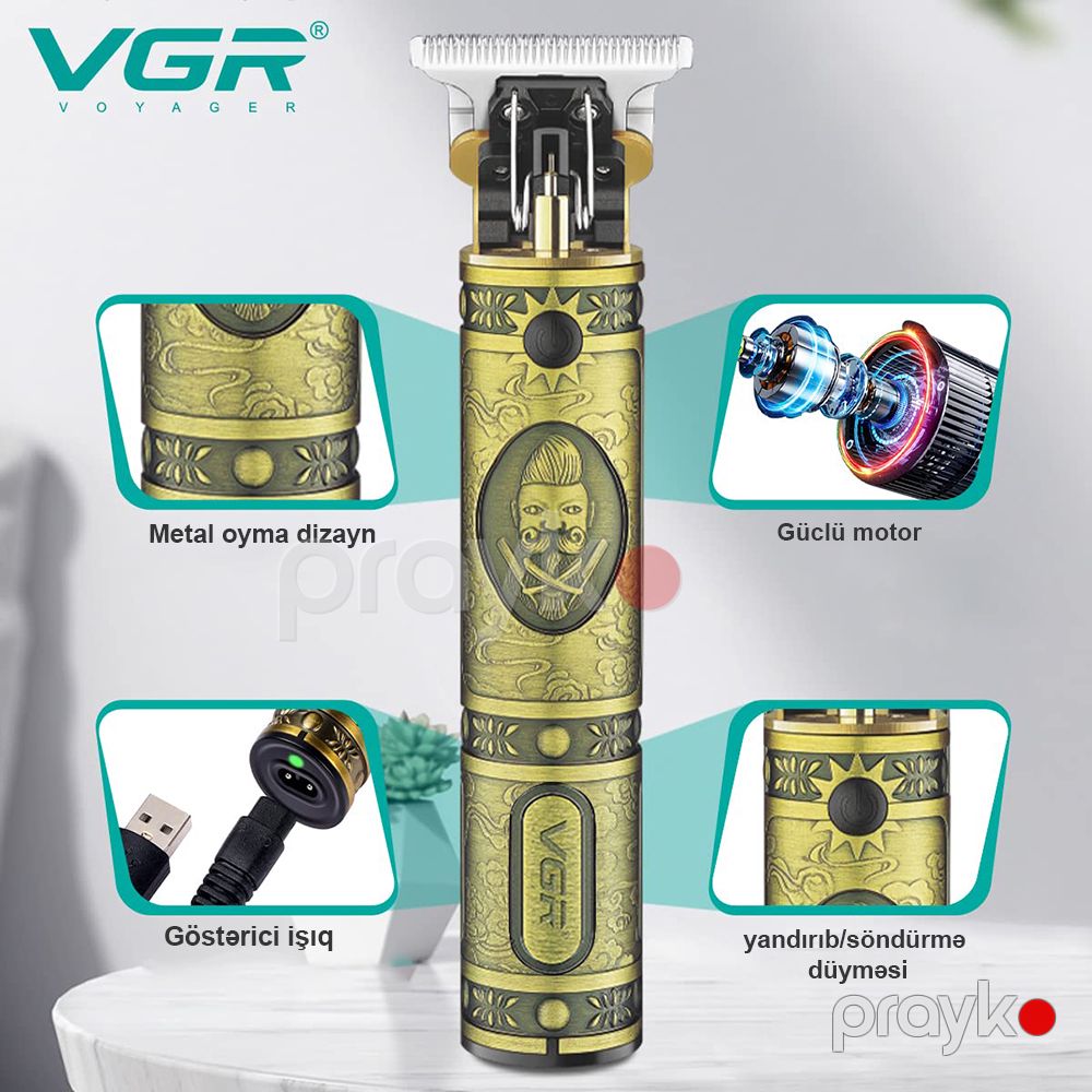 VGR V-085 Doldurulabilən Saç Kəsicisi, T-Bıçaqlı Trimmer, 3 Darağı Və Fırçası olan Simsiz Saç Qırxan Maşını — Usturalar, trimmerler və epilyatorlar, Bakı (3)