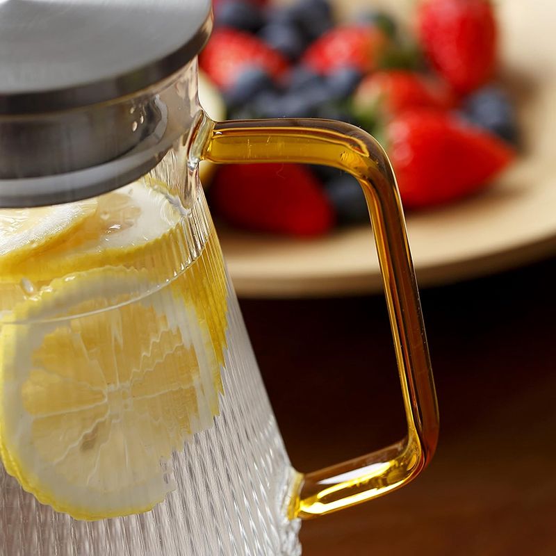 Davamlı Borosilikat qrafin Şüşə Soyuq Su qrafini 1500 ml Qapaqlı Şüşə Sürahisi Paslanmayan Polad su qabı — Termos və termoş, Bakı (6)