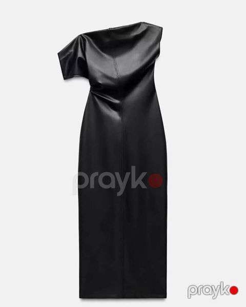Qara “one-shoulder” (bir çiyin açıq) midi don – eko‑dəri material — Bakı