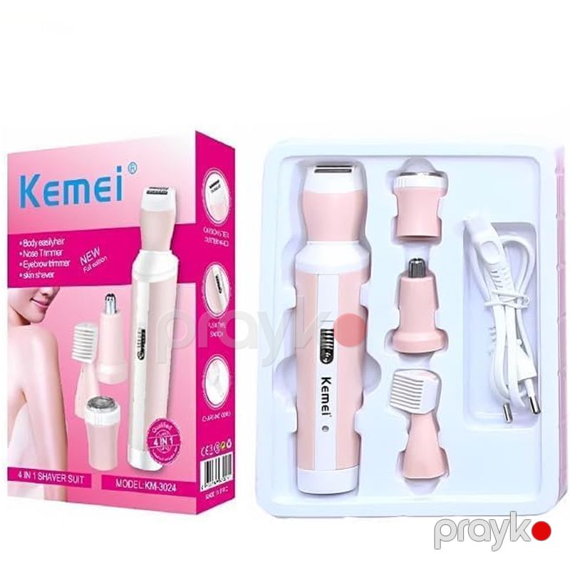 Kemei KM-3024 - Qadınlar üçün 4in1 Trimmer Dəsti, Bədən Tük Təmizləyicisi, Burun və Qaş Trimmeri, Dəri Ülgücü Karbon Polad Kəsici Başlıq 3W Güc — Usturalar, trimmerler və epilyatorlar, Bakı (6)