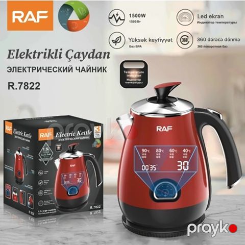 Professional RAF Elektrikli Çaydan 1500 W Gücə Məxsus R.7822 Tempratur Göstəricili Polad Çaydan 1.5 L SuTutumu — Bakı